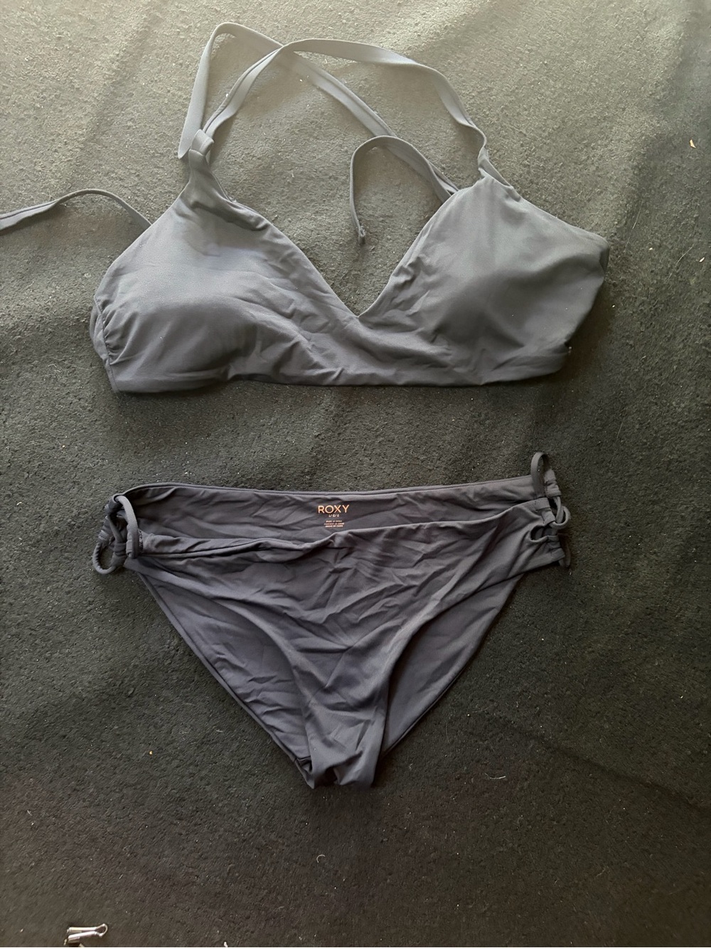 Roxy Women's Gray Triangle Bikini Set with Bottoms